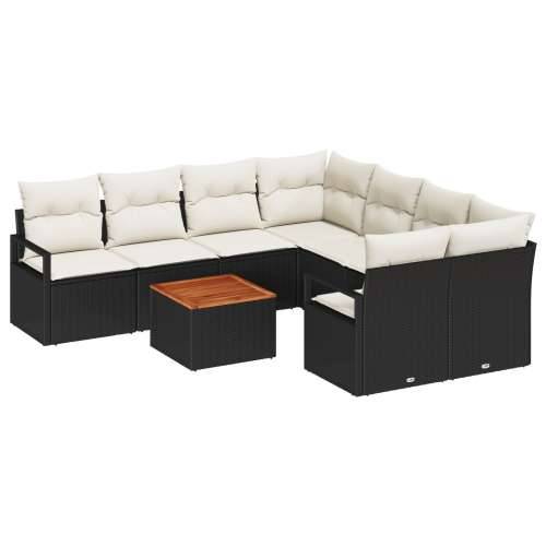 9 komadni set vrtnih sofa s jastučićima crni poli ratan akacija, 2-sjedalna vrtna sofa s jastučićima crna poli ratan Cijena