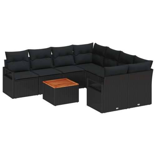 9 komadni vrtni set sofa s jastučićima crna poli ratan akacija, 2-sjedalni vrtni kauč s jastučićima crna poli ratan Cijena