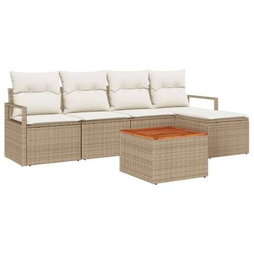 Set od 6 komada vrtnog namještaja s jastučićima bež poly rattan, dvosjedna vrtna sofa s jastučićima bež poly rattan Cijena