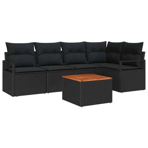 set od 6 vrtnih sofa s jastučićima crni poli ratan akacija, 2-sjedna vrtna sofa s jastučićima crni poli ratan Cijena