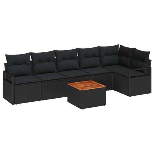 set vrtnih sofa od 7 dijelova s jastučićima crni poli ratan akacija, dvosjed vrtna sofa s jastučićima crni poli ratan Cijena