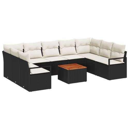 set od 10 komada vrtnih sofa s jastucima crni poli ratan akacija, 2-sjedalna vrtna sofa s jastucima crna poli ratan Cijena
