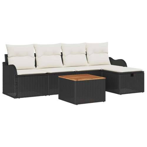 Vrtna garnitura - 6-dijelni set vrtnih sofa s jastučićima crni poli ratan, 2-sjedna vrtna sofa s jastučićima crna poli ratan Cijena