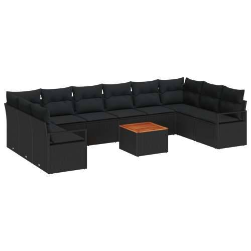 set vrtne sofe od 11 dijelova s jastučićima crni poli ratan akacija, dvosedna vrtna sofa s jastučićima crni poli ratan Cijena
