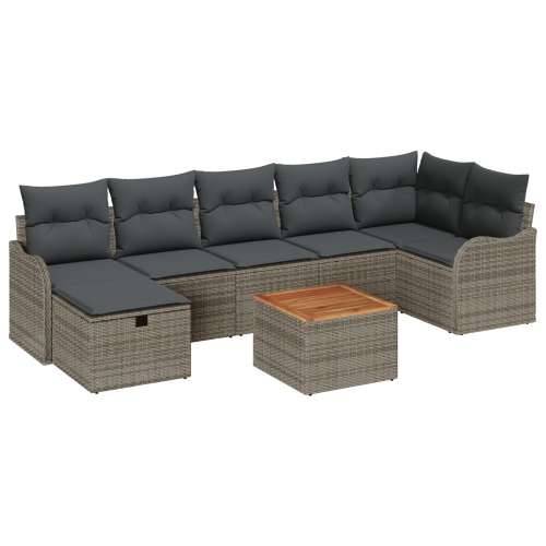 8 komada vrtna sofa set s jastučićima siva poli ratan, 2-sjedala vrtna sofa s jastučićima siva poli ratan Cijena
