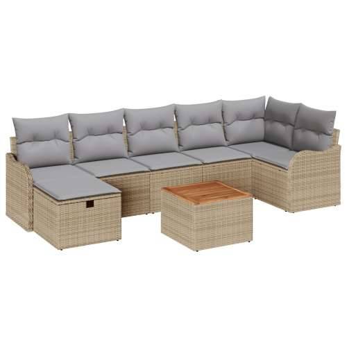 8-dijelni Vrtni Sofa Set s Jastučićima Bež Poli Ratan, 2-sjedna Vrtna Sofa s Jastučićima Bež Poli Ratan Cijena
