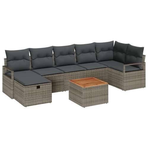 8-dijelni vrtni set sofa s jastučićima siva poli rattan, 2-sjedna vrtna sofa s jastučićima siva poli rattan Cijena