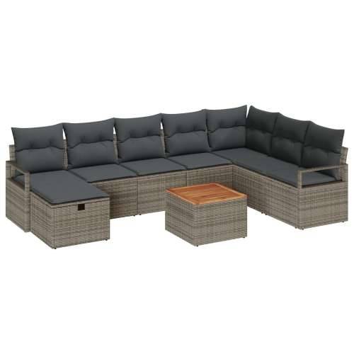9-dijelni vrtni sofa set s jastucima siva poli ratan, 2-sjedalni vrtni sofa s jastucima siva poli ratan Cijena