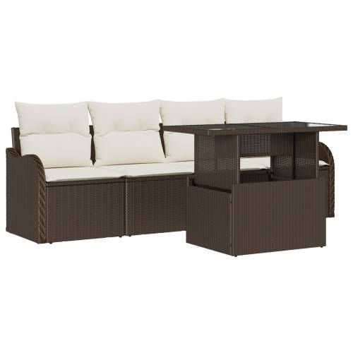 set vrtnih sofa od 5 dijelova s jastučićima smeđa poly rattan, dvosedna vrtna sofa s jastučićima smeđa poly rattan Cijena