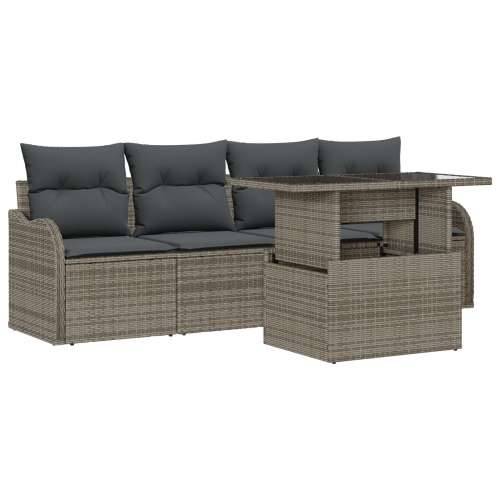 set od 5 komada vrtnih sofa s jastučićima siva poli ratan, 2-sjedna vrtna sofa s jastučićima siva poli ratan Cijena