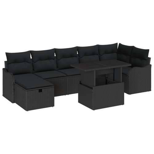 8 komada vrtni set sofe s jastučićima crni poliratan, 2-sjedala vrtna sofa s jastučićima crni poliratan Cijena