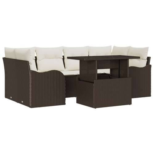 7-dijelni Vrtni Sofa Set s Jastucima Smeđi Poli Ratan Cijena