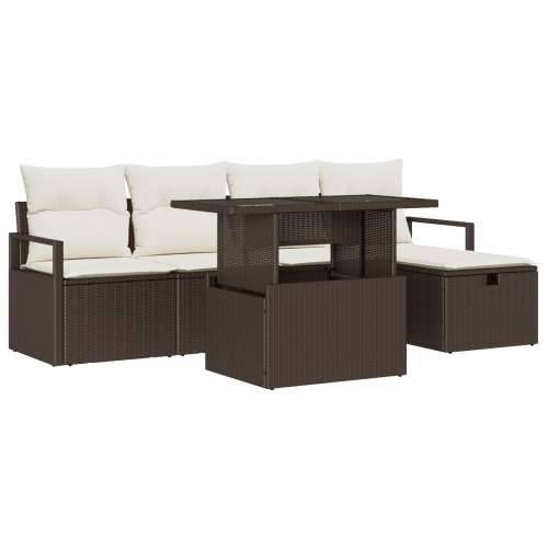 set vrtnih sofa s 6 komada i jastučićima smeđi poli ratan, 2-sjedna vrtna sofa s jastučićima smeđi poli ratan Cijena