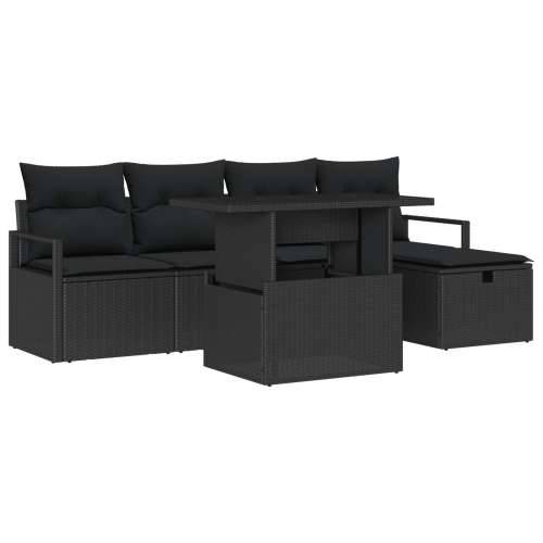 set od 6 dijelova vrtnih sofa s jastučićima crni poli ratan, 2-sjedni vrtni kauč s jastučićima crni poli ratan Cijena