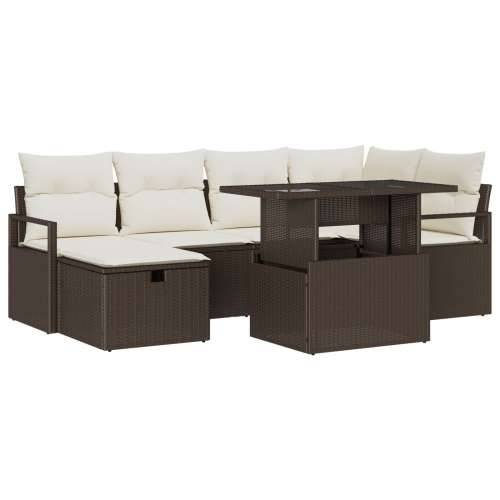 7 Dijelni Vrtni Sofa Set s Jastučićima Smeđa Poli Ratan, 2-Sjedalo Vrtni Sofa s Jastučićima Smeđa Poli Ratan Cijena