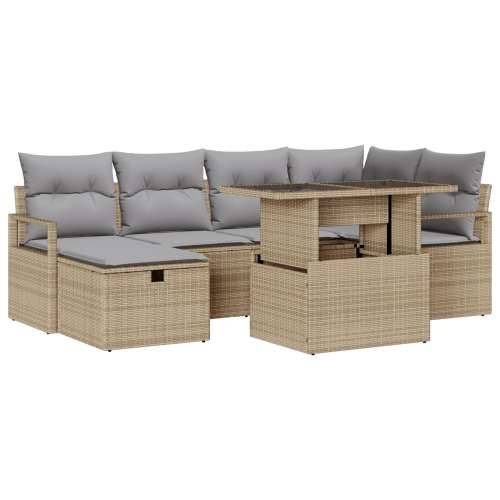 set sofe od 7 komada s jastučićima bež poli ratan, 2-sjedna vrtna sofa s jastučićima bež poli ratan Cijena