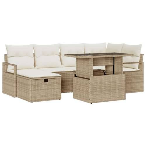 set od 7 komada vrtnih sofa s jastučićima bež poli ratan, 2-sjedna vrtna sofa s jastučićima bež poli ratan Cijena