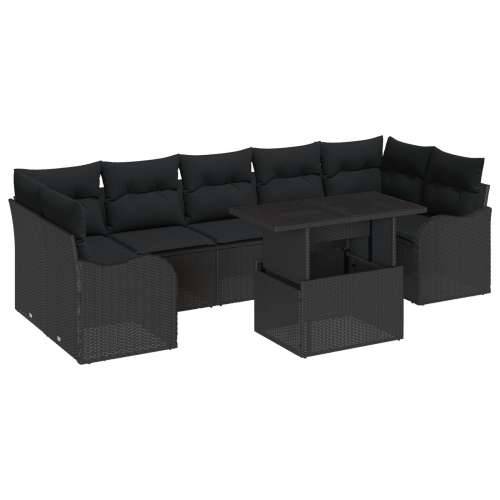 set vrtnog namještaja od 8 komada s jastučićima crni poli ratan, dvostruka vrtna sofa s jastučićima crni poli ratan Cijena