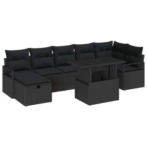 set vrtne sofe od 8 komada s jastucima crni poli ratan, sofa za dvije osobe s jastucima crni poli ratan Cijena