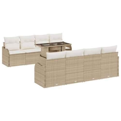 9-dijelni vrtni sofa set s jastučićima - bež poli ratan, 2-sjedala vrtni sofa s jastučićima - bež poli ratan Cijena