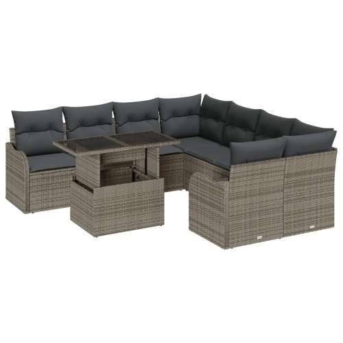 set od 9 dijelova vrtne sofe s jastucima siva poli ratan, dvosjedna vrtna sofa s jastucima siva poli ratan Cijena