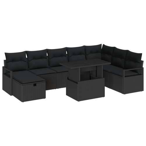 Set od 9 dijelova vrtnih kauča s jastučićima crni poli ratan, 2-seater vrtni kauč s jastučićima crni poli ratan Cijena