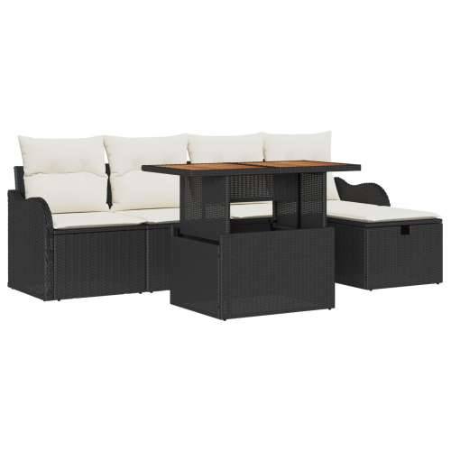 set od 6 komada vrtnih sofa s jastučićima crni poli ratan, dvosed vrtna sofa s jastučićima crni poli ratan Cijena