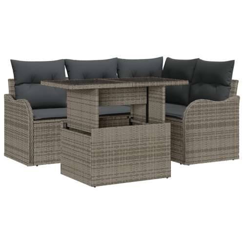 5-dijelni vrtni sofa set s jastučićima sivi poli ratan, 2-sjedni vrtni sofa s jastučićima sivi poli ratan Cijena