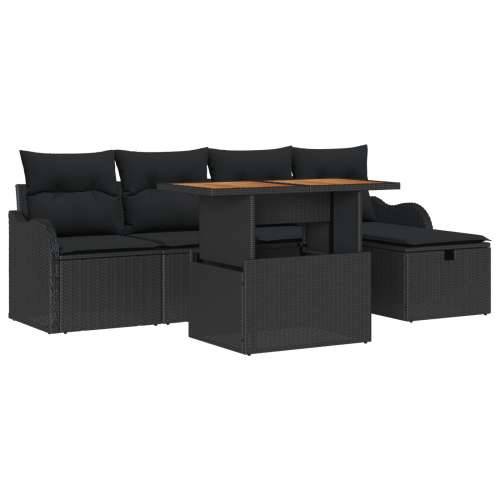 6 Dijelni Set Vrtnih Sofa s Jastučićima Crni Poli Ratan, 2-Sjeda Vrtna Sofa s Jastučićima Crni Poli Ratan Cijena