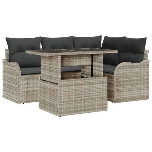 Vrtna garnitura - 5-dijelni set vrtnih sofa s jastučićima svjetlosiva poly rattan, 2-sjedna vrtna sofa s jastučićima svjetlosiva Cijena