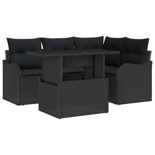 set vrtne sofa od 5 dijelova s jastučićima crni poli ratan, dvosedna vrtna sofa s jastučićima crni poli ratan Cijena
