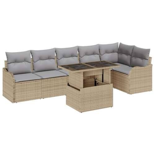 7-dijelni vrtni sofa set s jastučićima Bež Poli Ratan, 2-sjedalni vrtni sofa s jastučićima Bež Poli Ratan Cijena