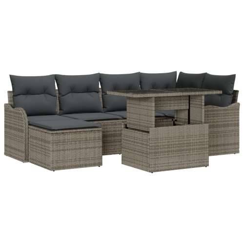 set od 7 vrtnih sofa s jastučićima siva poli ratan, dvosed vrtne sofe s jastučićima siva poli ratan Cijena