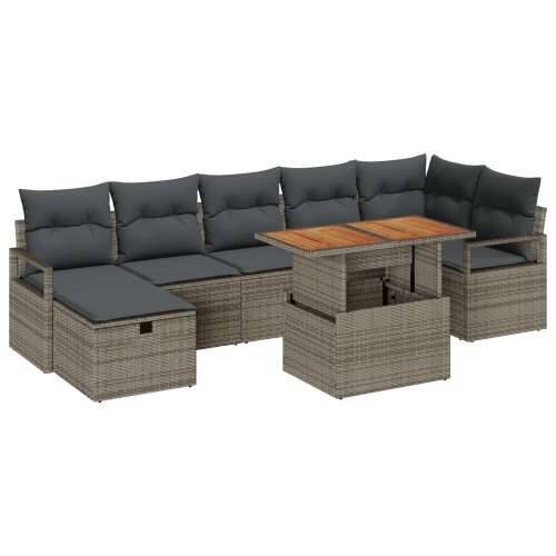 8 komada vrtni sofa set s jastučićima sivi poli ratan, 2-sjedni vrtni sofa s jastučićima sivi poli ratan Cijena