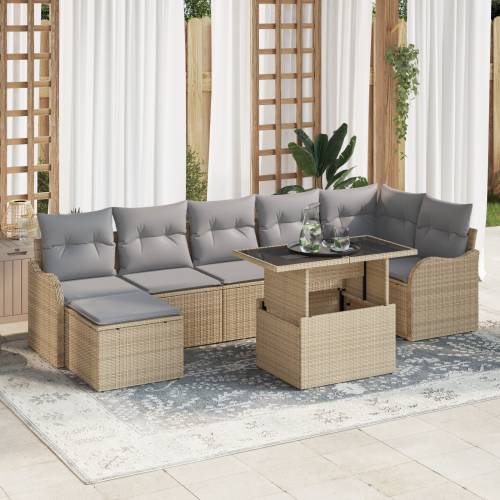 Set od 8 komada vrtnog sofa s jastučićima Bež Poli Ratan Cijena