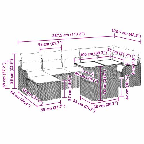 Set od 8 komada vrtnog sofa s jastučićima Bež Poli Ratan Cijena