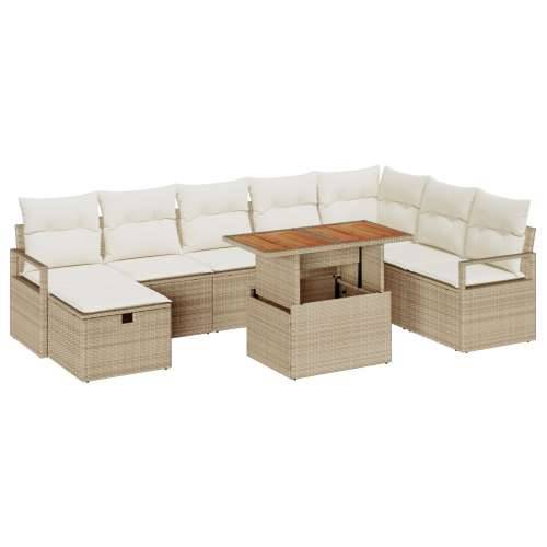 9-dijelni vrtni sofa set s jastučićima bež poli ratan, 2-sjedalni vrtni sofa s jastučićima bež poli ratan Cijena