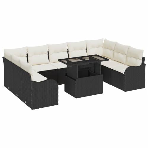 Set od 10 Dijelova Vrtni Sofa s Jastučićima Crni Poli Ratan Cijena