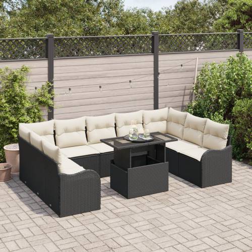 Set od 10 Dijelova Vrtni Sofa s Jastučićima Crni Poli Ratan Cijena