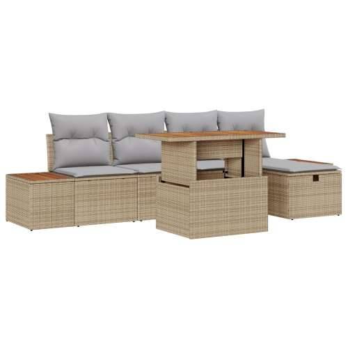 Set od 6 vrtnih sofa s jastučićima bež poli ratan Cijena