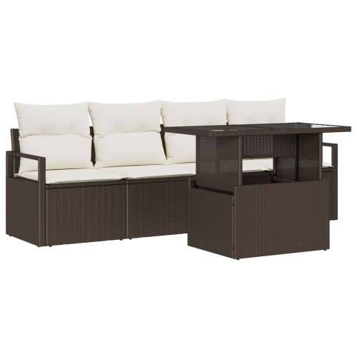 set sofe za vrt od 5 dijelova s jastucima smeđi poli ratan, dvosedna vrtna sofa s jastucima smeđi poli ratan Cijena