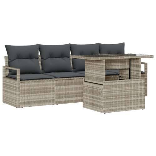 5-dijelni vrtni sofa set s jastucima svjetlosive boje poli ratan, 2-sjedalni vrtni sofa s jastucima sive boje poli ratan Cijena