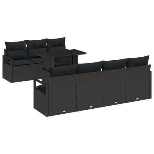 8-dijelni set vrtnog sofa s jastucima crni poli ratan, 2-sjedala vrtna sofa s jastucima crni poli ratan Cijena