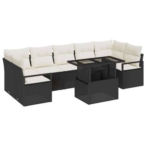 Set vrtne sofe od 8 dijelova s jastučićima Crni poli ratan, 2-sjedna vrtna sofa s jastučićima Crni poli ratan Cijena