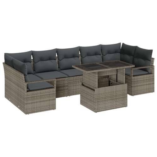 Vrtna garnitura - 8-dijelni set vrtnih sofa s jastucima sivi poliratan, 2-sjedna vrtna sofa s jastucima sivi poliratan Cijena