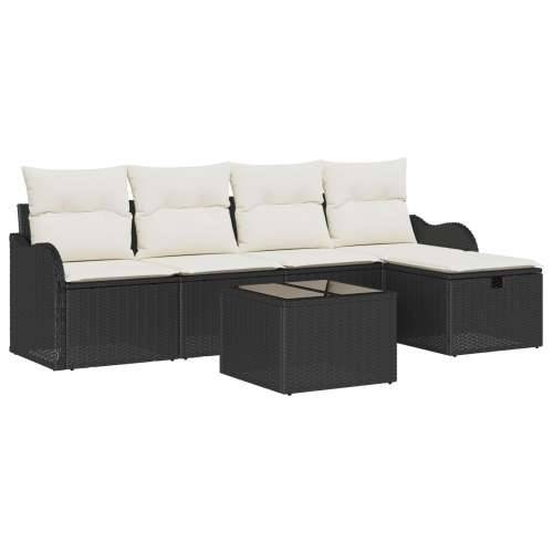 set od 6 komada vrtnih sofa s jastučićima crni poli ratan, 2-sjedni vrtni kauč s pohranom i jastučićima crni poli ratan Cijena
