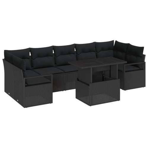 8-dijelni set vrtnog namještaja s jastučićima crni poli ratan, 2-sjedna vrtna sofa s jastučićima crni poli ratan Cijena