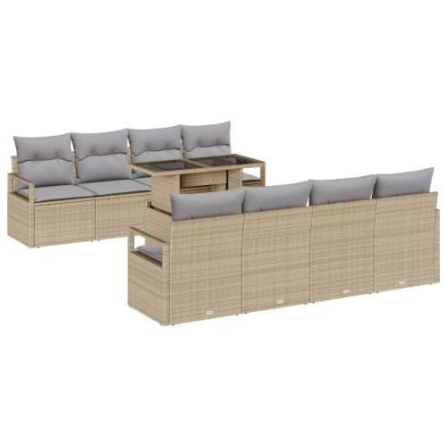9-dijelni vrtni sofa set s jastučićima Bež poli ratan, 2-sjedala vrtni sofa s jastučićima Bež poli ratan Cijena
