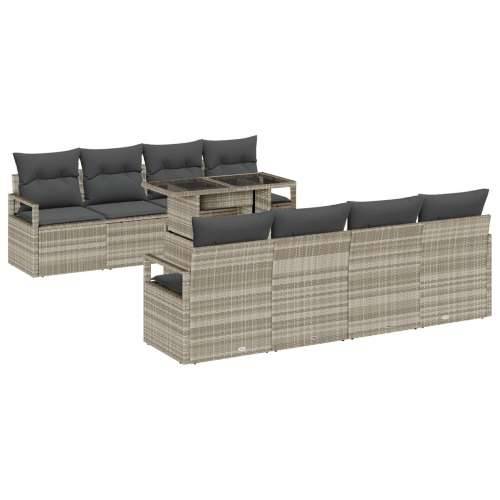 set od 9 komada vrtnih sofa s jastučićima svjetlosivi poli ratan, 2-sjedne vrtne sofe s jastučićima sivi poli ratan Cijena