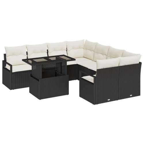 9 dijelni vrtni sofa set s jastucima crni poli ratan, 2-sjedalo vrtni sofa s jastucima crni poli ratan Cijena